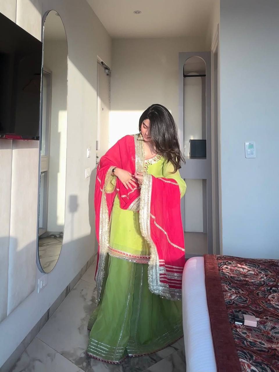 Designer Embroidered Pakistani Suit Set with Sharara & Dupatta