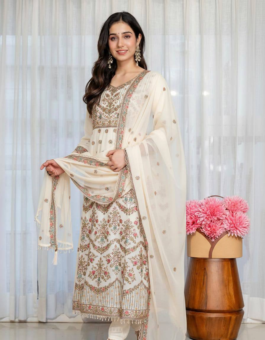 Premium Designer Embroidered Anarkali Gown | Heavy Floral Sequence & Thread Work | Festive Ethnic Wear