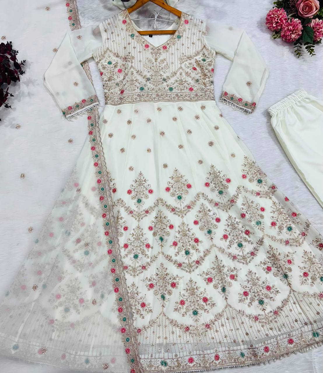 Premium Designer Embroidered Anarkali Gown | Heavy Floral Sequence & Thread Work | Festive Ethnic Wear