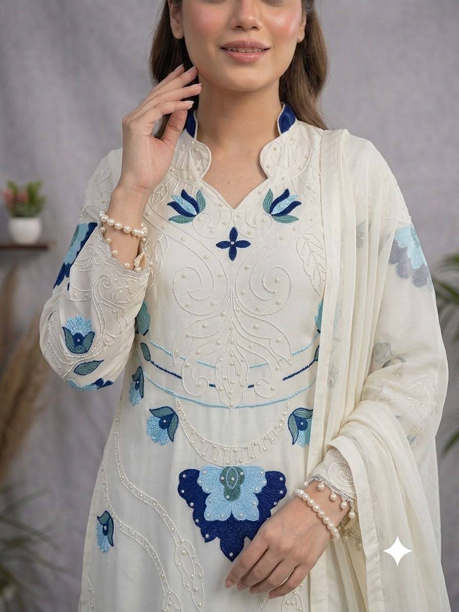 Designer Embroidered Kurta Palazzo Set with Dupatta