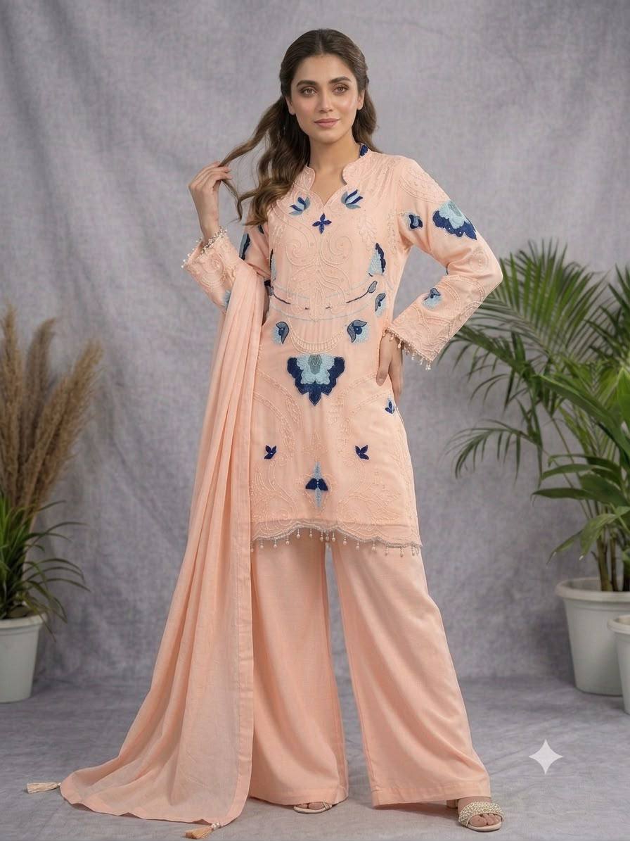 Designer Embroidered Kurta Palazzo Set with Dupatta