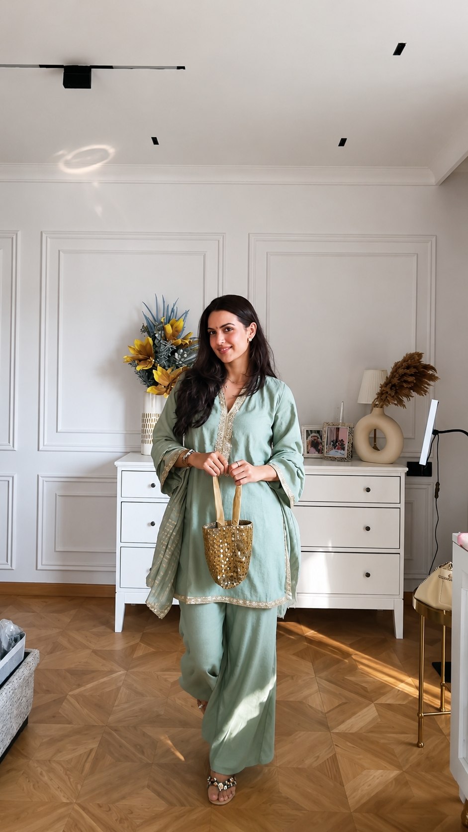 Designer Mint Green Embroidered Kurta Pant Dupatta Set