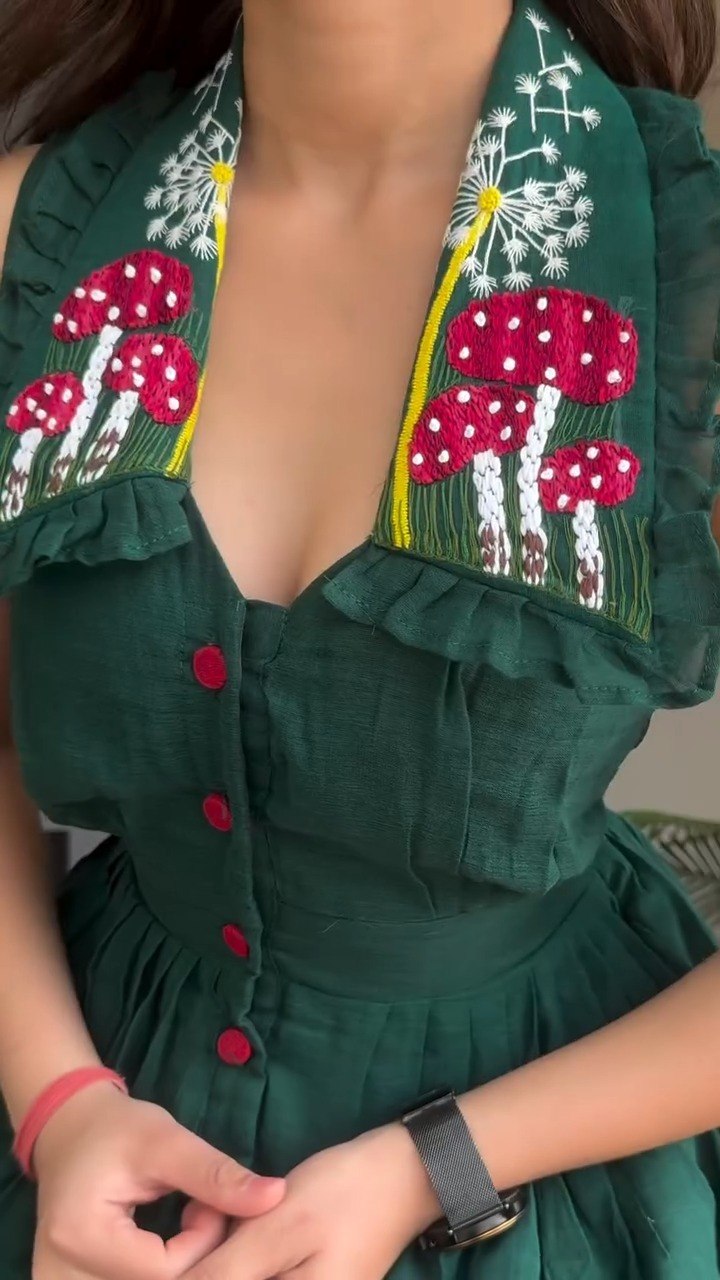 Vintage Floral Embroidered Collar Button Front Midi Dress
