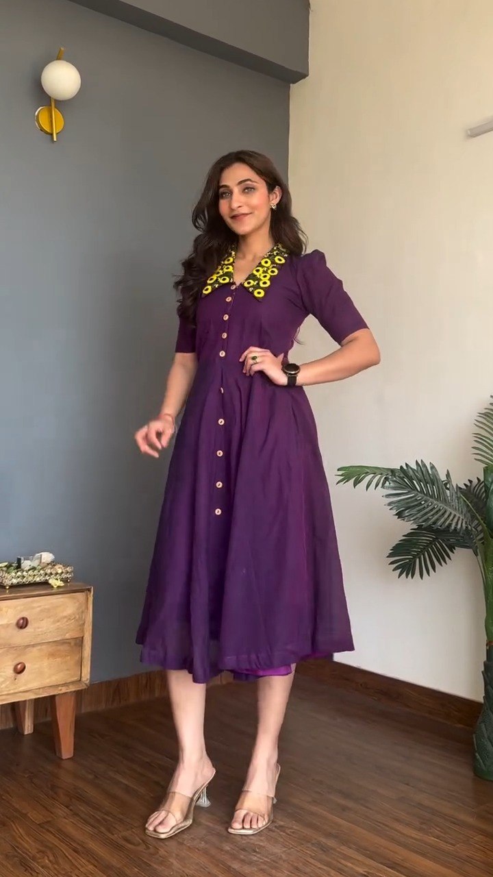 Vintage Floral Embroidered Collar Button Front Midi Dress