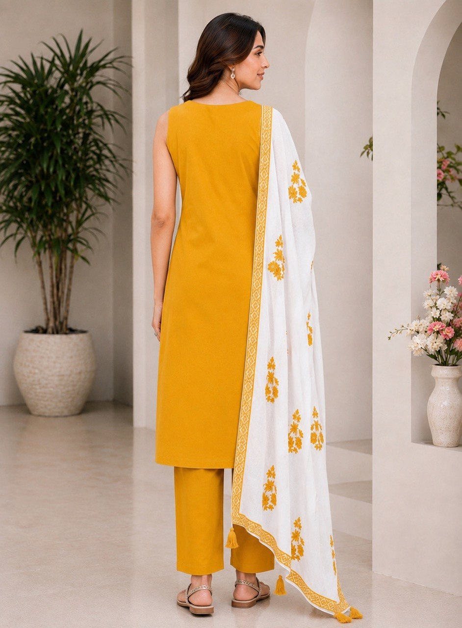 Designer Floral Embroidered Straight Kurta Pant Dupatta Set for Women | Elegant Ethnic 3 Piece Suit