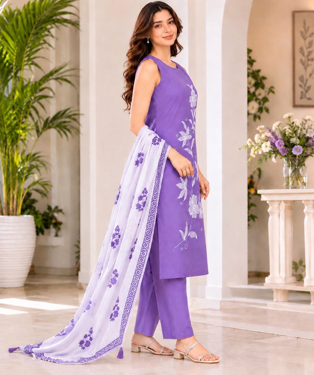 Designer Floral Embroidered Straight Kurta Pant Dupatta Set for Women | Elegant Ethnic 3 Piece Suit