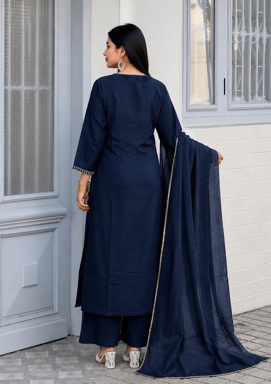 Designer Embroidered Kurta Pant Dupatta Set | Floral Embroidery Ethnic Suit Set
