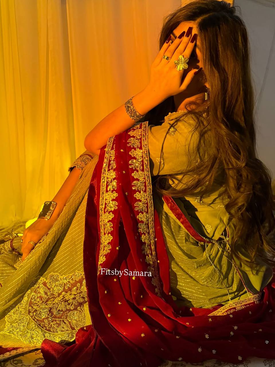 Sage Green Embroidered Palazzo Suit Set with Maroon Dupatta | Festive & Wedding Wear