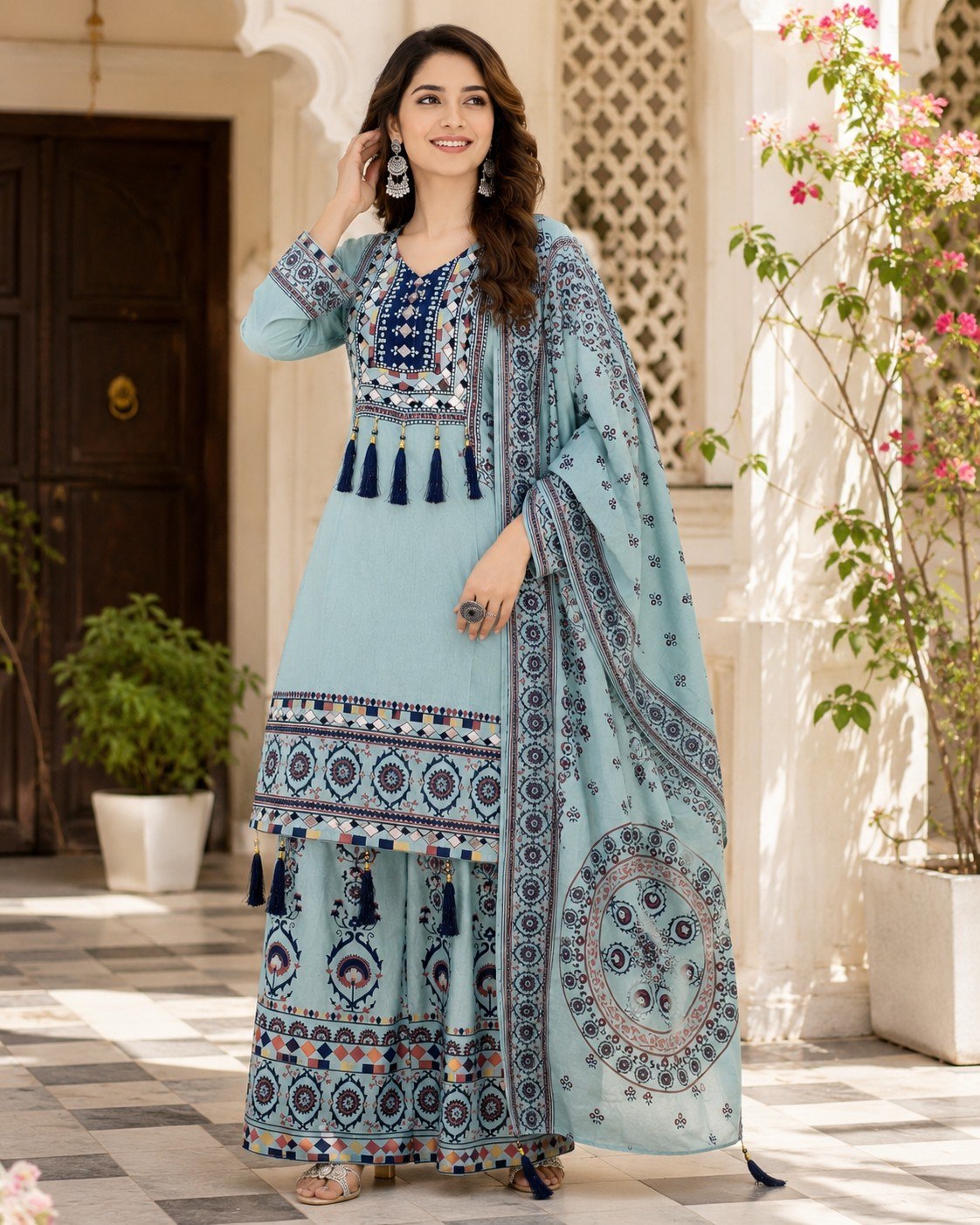 Women’s Printed Kurta Palazzo Dupatta Set | Ethnic 3 Piece Suit