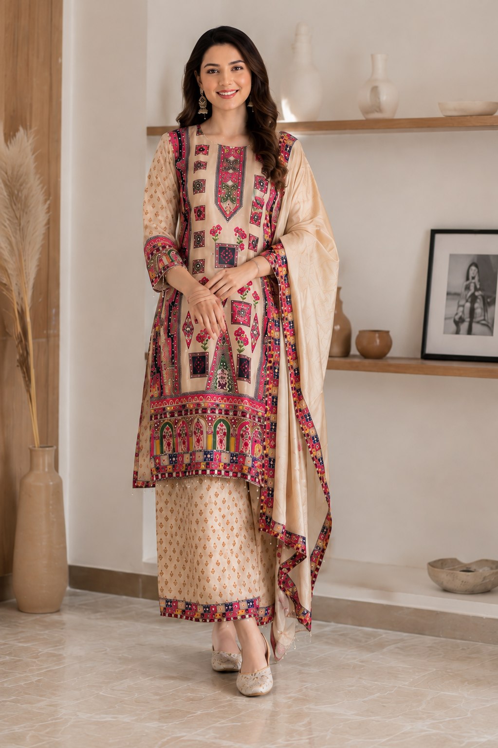 Designer Printed Pakistani Suit Set | Kurta Palazzo & Dupatta