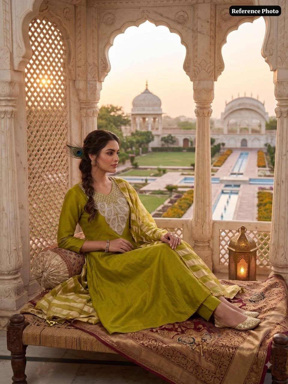 Olive Green Embroidered Anarkali Kurta Pant & Dupatta Set | Ethnic Festive Wear