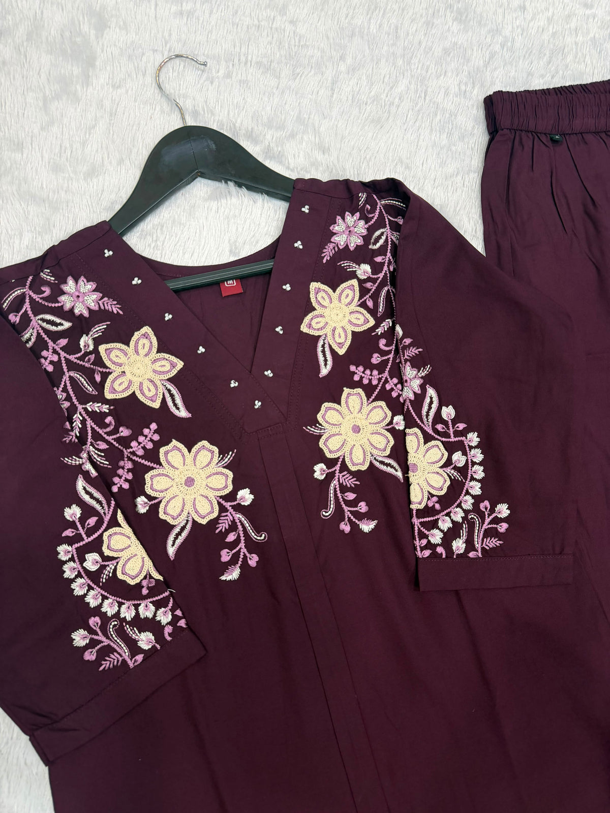 Floral Embroidered V-Neck Kurta Pant Co-Ord Set for Women