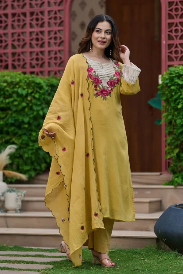 Premium Floral Embroidered 3 Piece Salwar Suit Set for Women