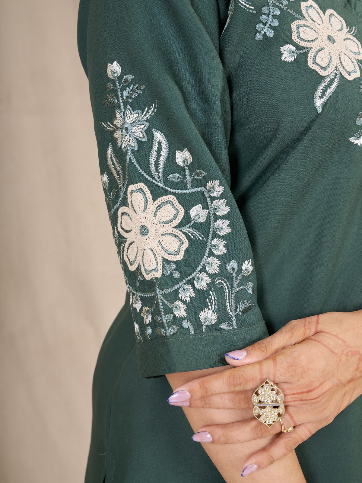 Floral Embroidered V-Neck Kurta Pant Co-Ord Set for Women