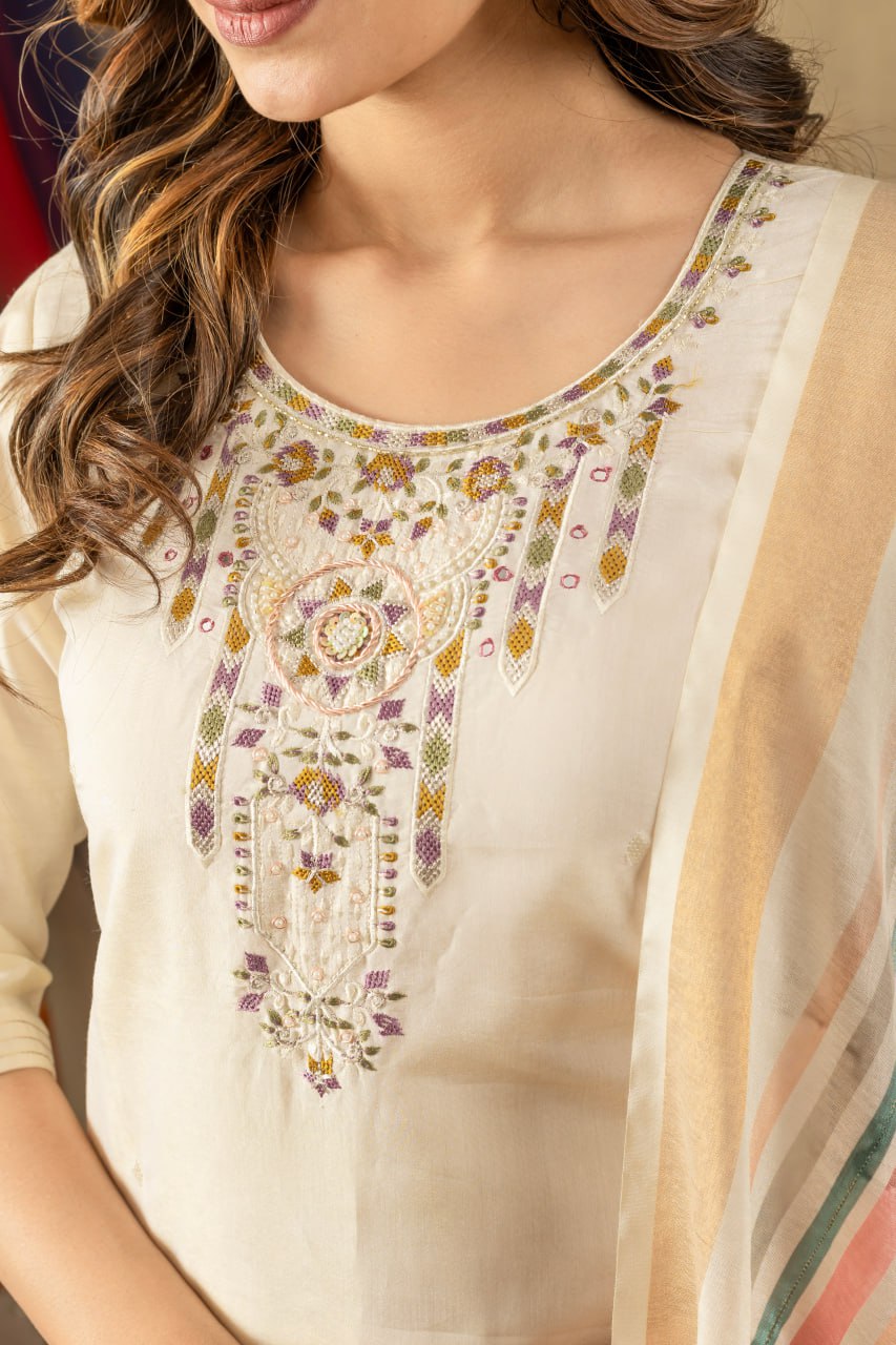Women's Dusty Rose Embroidered Kurta Set with Floral Dupatta | Premium Ethnic Wear