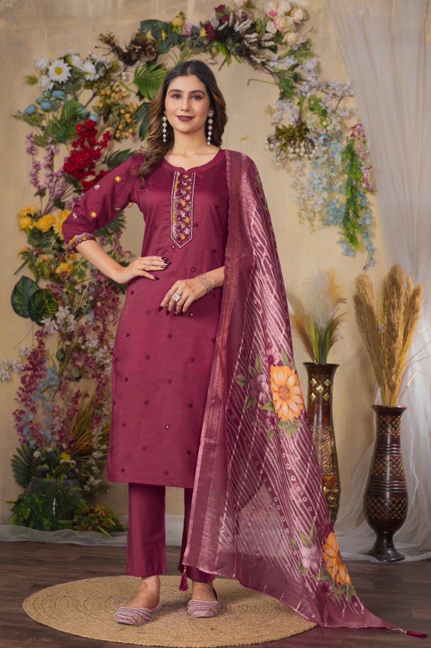 Women's Mustard Yellow Embroidered Kurta Set with Floral Printed Dupatta | Ethnic Wear for Festive & Casual Occasion