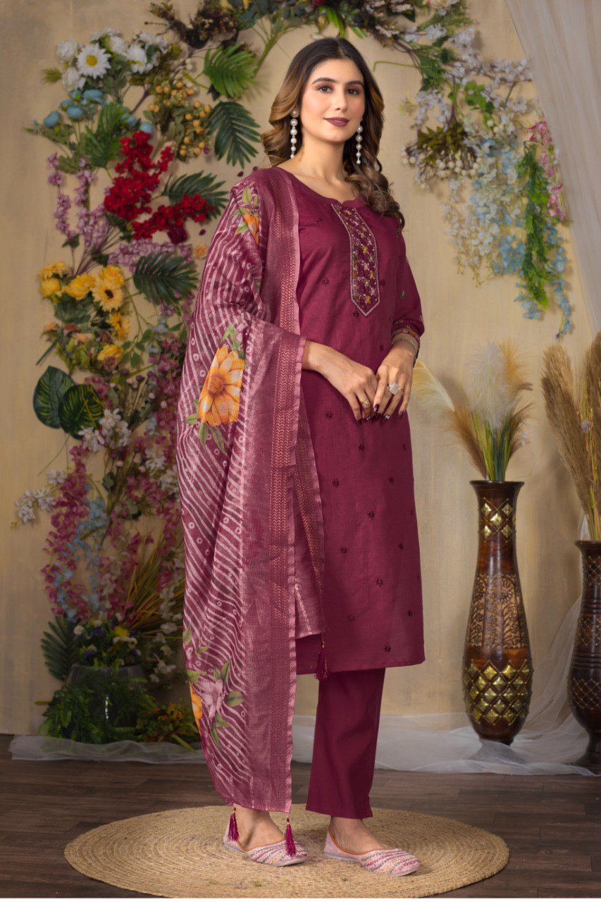 Women's Mustard Yellow Embroidered Kurta Set with Floral Printed Dupatta | Ethnic Wear for Festive & Casual Occasion