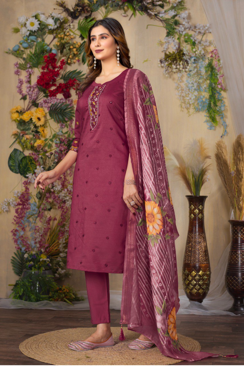 Women's Mustard Yellow Embroidered Kurta Set with Floral Printed Dupatta | Ethnic Wear for Festive & Casual Occasion