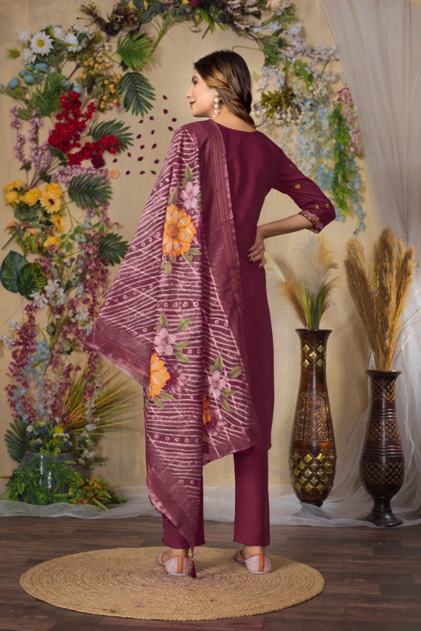 Women's Mustard Yellow Embroidered Kurta Set with Floral Printed Dupatta | Ethnic Wear for Festive & Casual Occasion