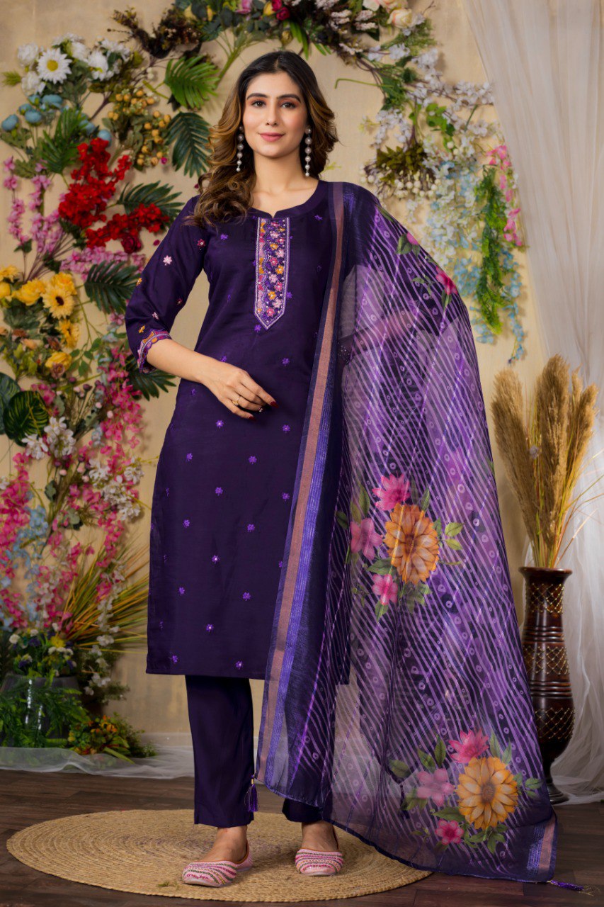 Women's Mustard Yellow Embroidered Kurta Set with Floral Printed Dupatta | Ethnic Wear for Festive & Casual Occasion