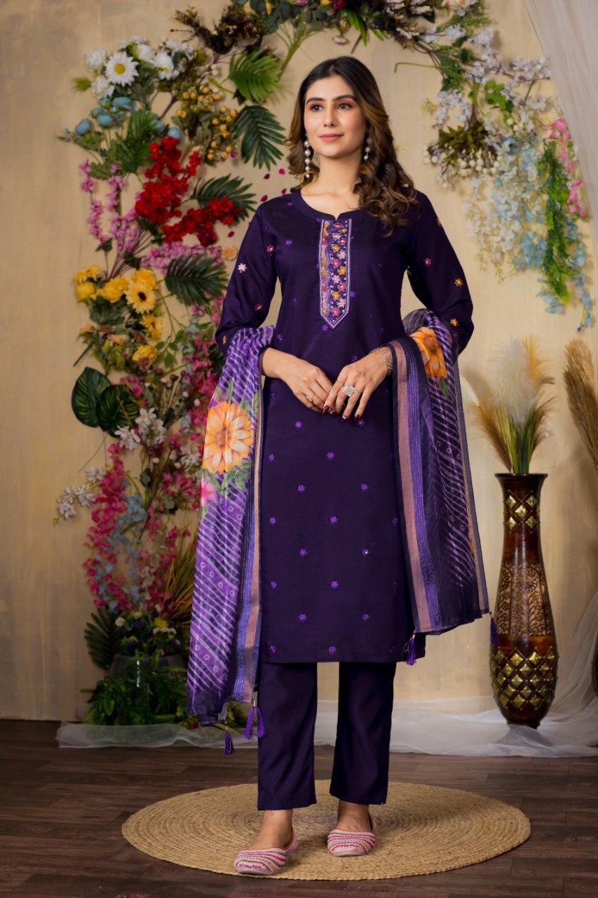 Women's Mustard Yellow Embroidered Kurta Set with Floral Printed Dupatta | Ethnic Wear for Festive & Casual Occasion