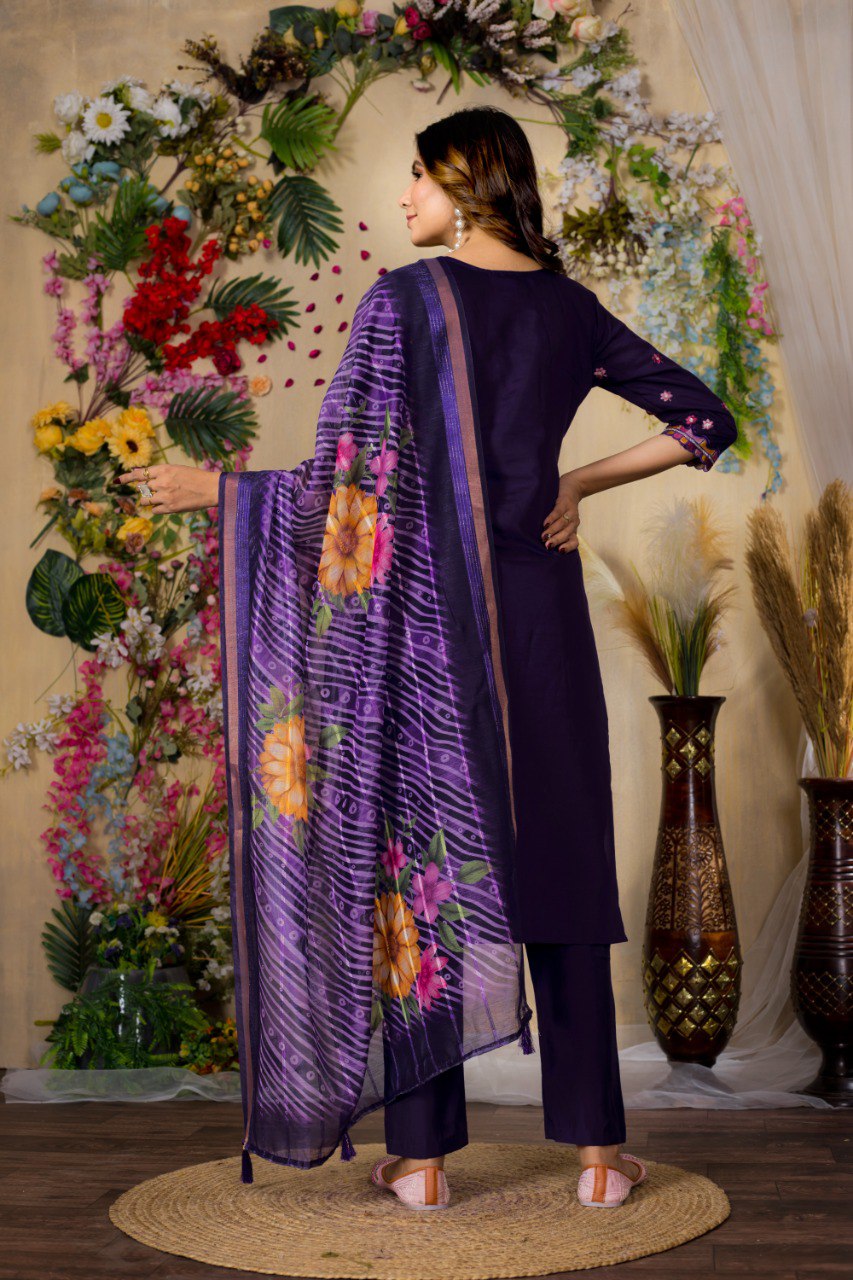Women's Mustard Yellow Embroidered Kurta Set with Floral Printed Dupatta | Ethnic Wear for Festive & Casual Occasion