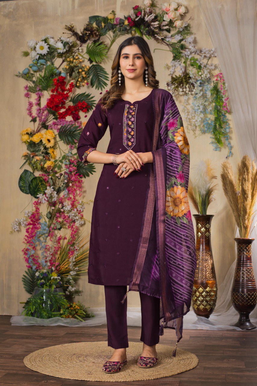 Women's Mustard Yellow Embroidered Kurta Set with Floral Printed Dupatta | Ethnic Wear for Festive & Casual Occasion