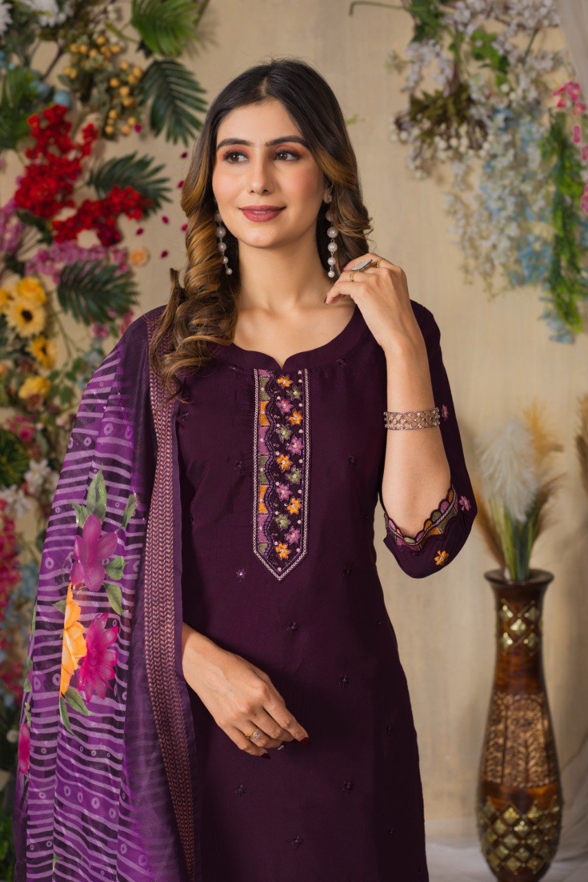 Women's Mustard Yellow Embroidered Kurta Set with Floral Printed Dupatta | Ethnic Wear for Festive & Casual Occasion