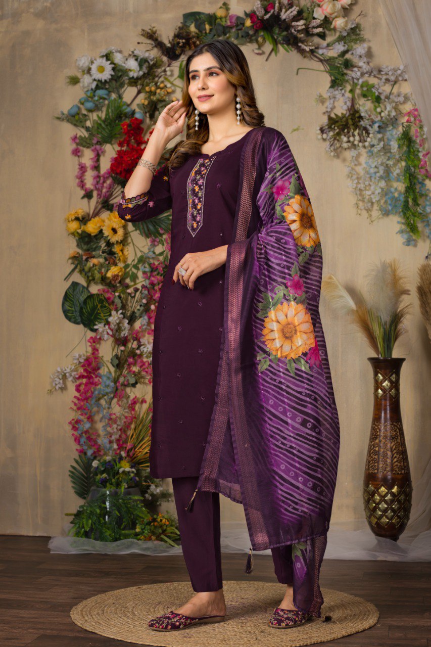 Women's Mustard Yellow Embroidered Kurta Set with Floral Printed Dupatta | Ethnic Wear for Festive & Casual Occasion