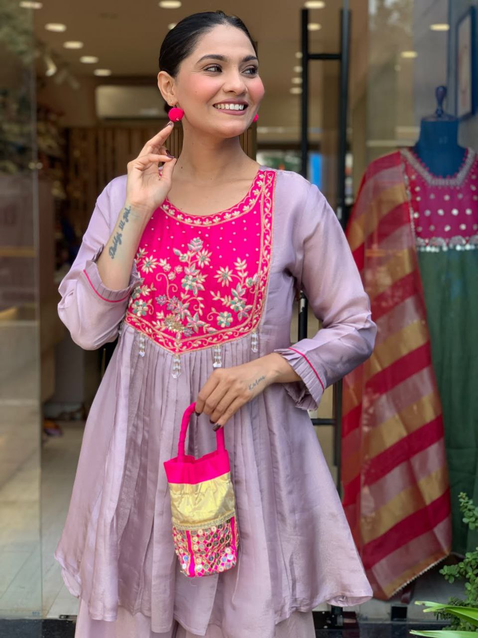 Women's Lavender Embroidered Peplum Kurta with Palazzo Set | Ethnic Party & Festive Wear
