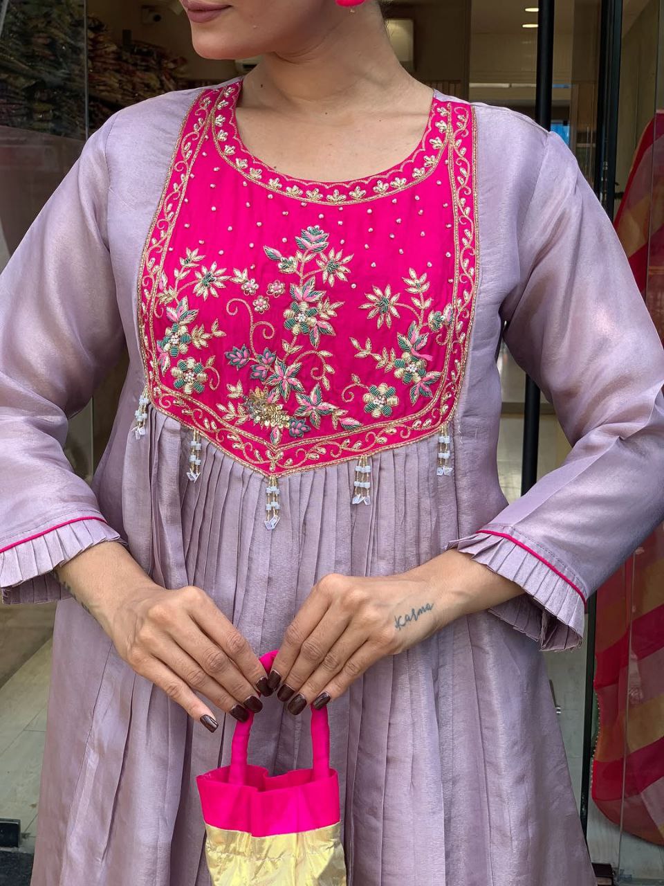 Women's Lavender Embroidered Peplum Kurta with Palazzo Set | Ethnic Party & Festive Wear