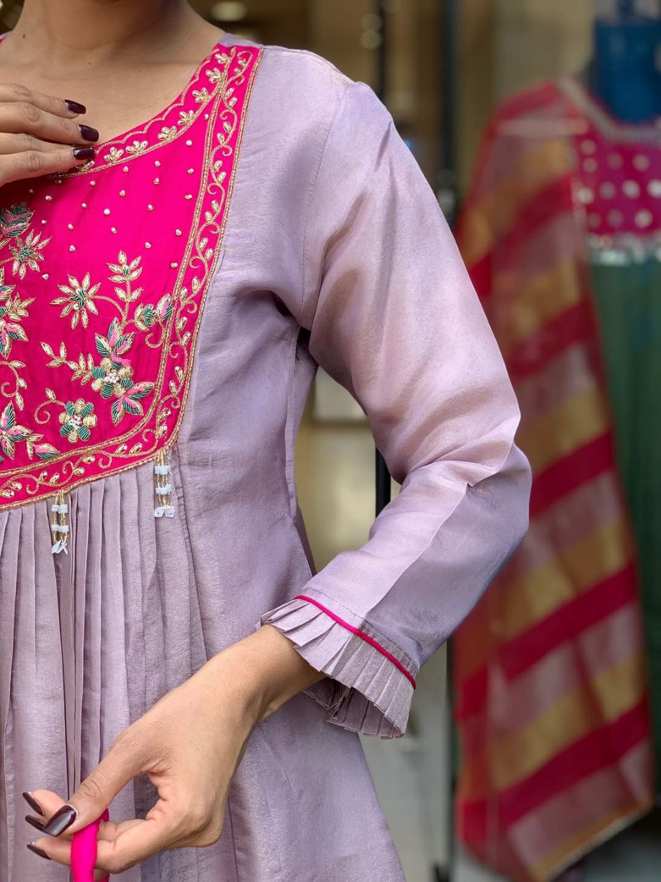 Women's Lavender Embroidered Peplum Kurta with Palazzo Set | Ethnic Party & Festive Wear