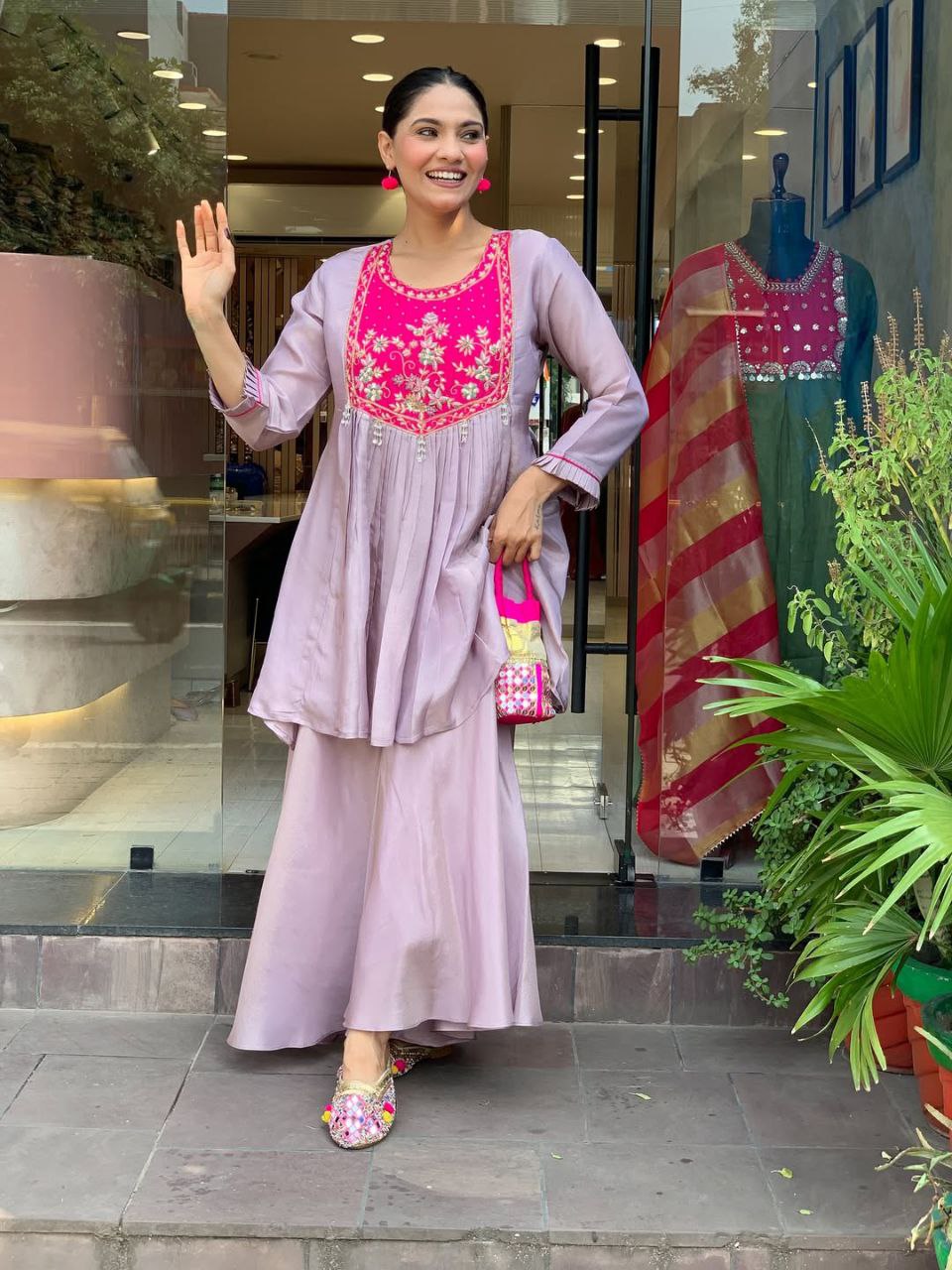 Women's Lavender Embroidered Peplum Kurta with Palazzo Set | Ethnic Party & Festive Wear
