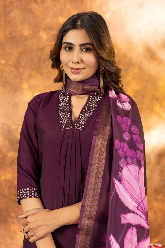 Women's Premium Cotton Embroidered Straight Kurta Pant & Floral Printed Organza Dupatta Set