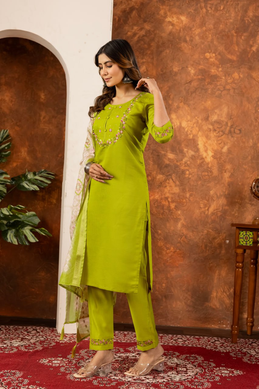 Elegant Off-White Embroidered Cotton Kurta Pant Set with Printed Dupatta for Women | Festive & Casual Ethnic Wear