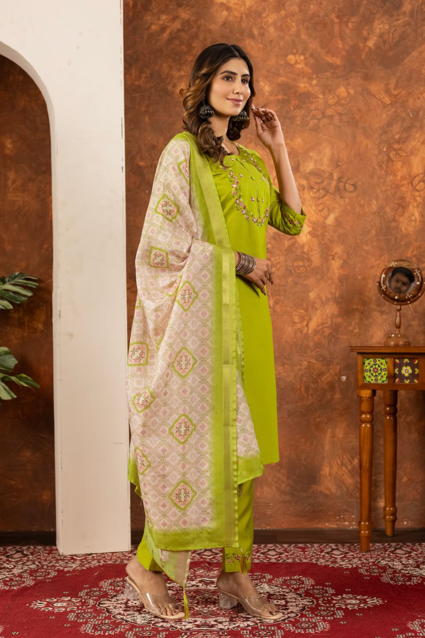 Elegant Off-White Embroidered Cotton Kurta Pant Set with Printed Dupatta for Women | Festive & Casual Ethnic Wear