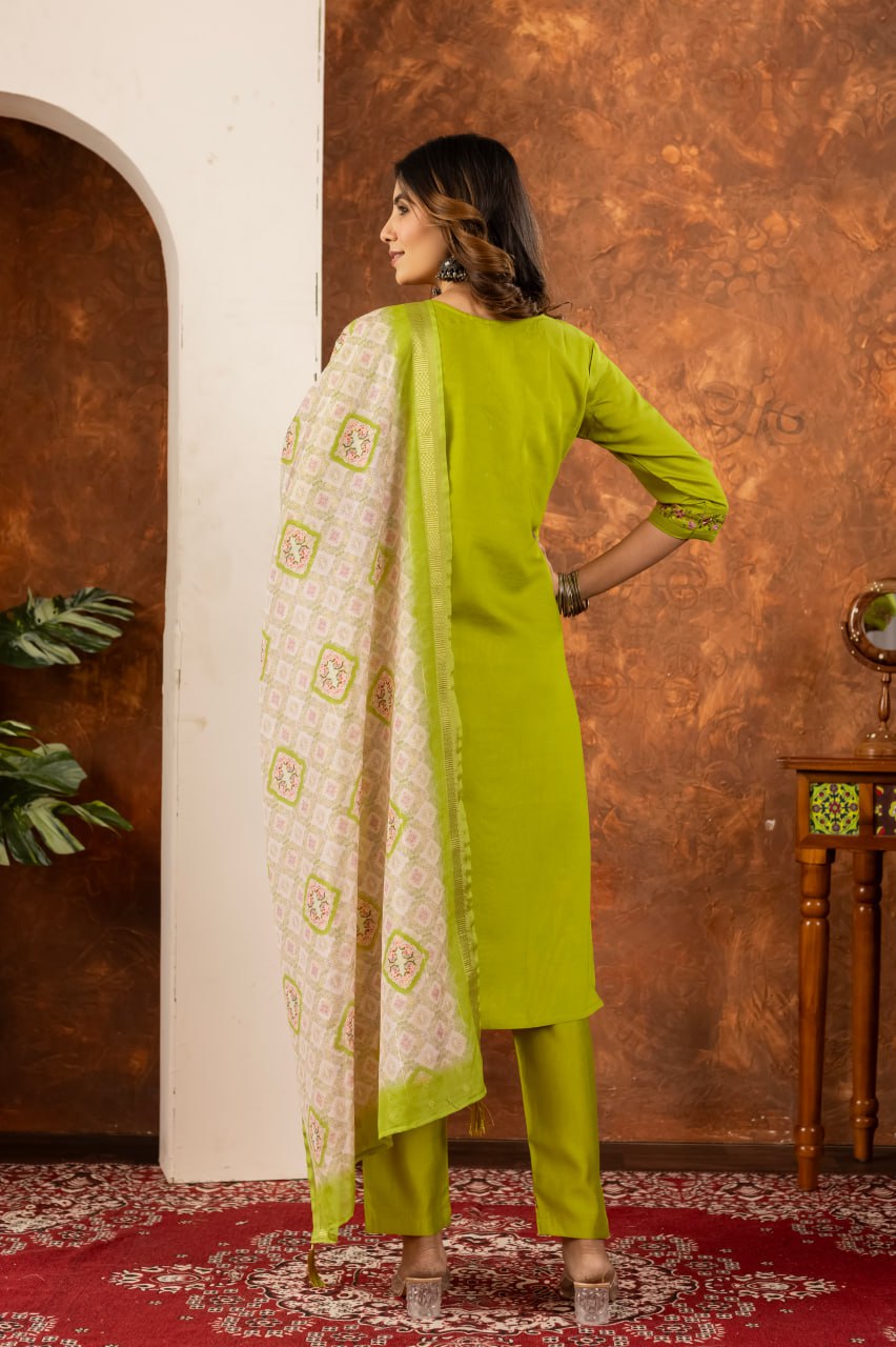 Elegant Off-White Embroidered Cotton Kurta Pant Set with Printed Dupatta for Women | Festive & Casual Ethnic Wear