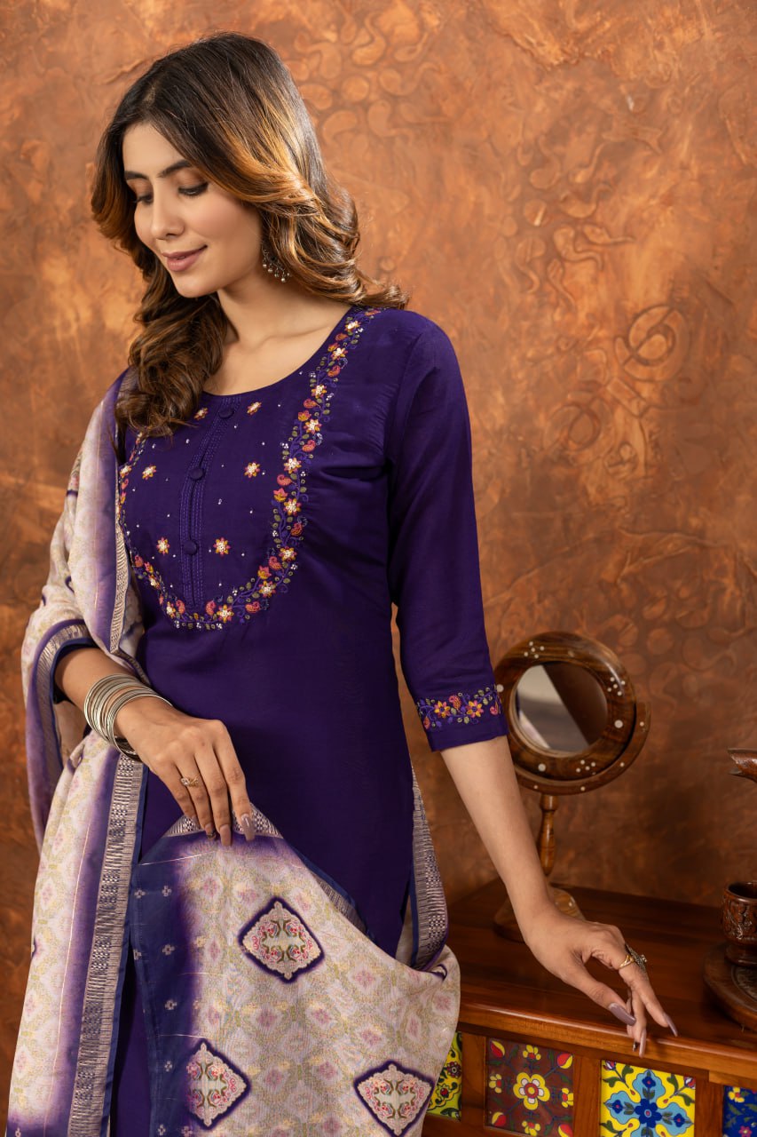 Elegant Off-White Embroidered Cotton Kurta Pant Set with Printed Dupatta for Women | Festive & Casual Ethnic Wear
