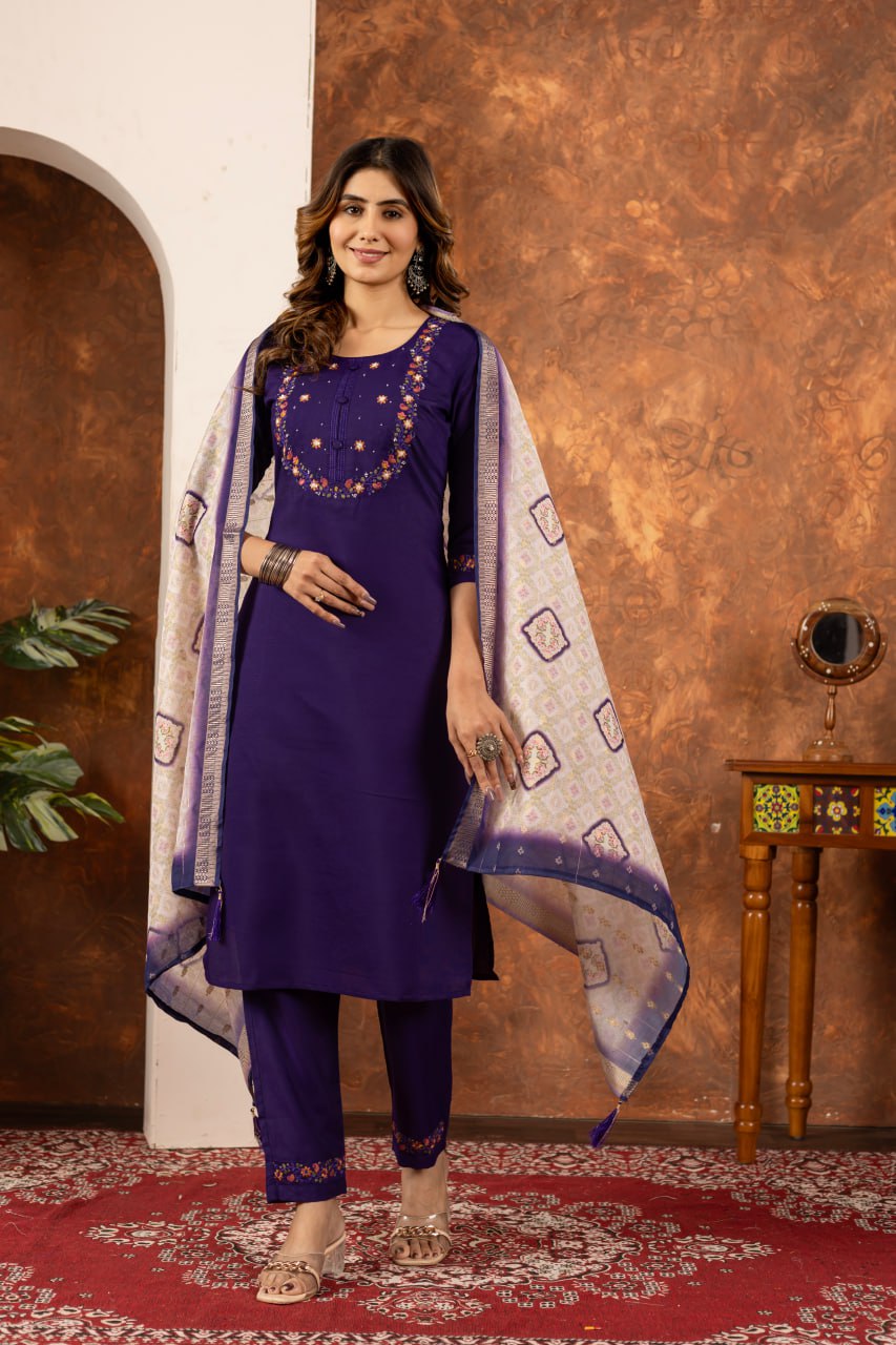 Elegant Off-White Embroidered Cotton Kurta Pant Set with Printed Dupatta for Women | Festive & Casual Ethnic Wear