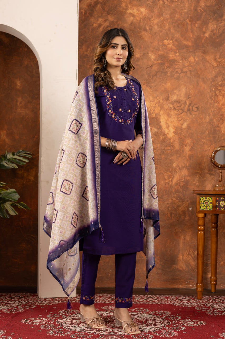 Elegant Off-White Embroidered Cotton Kurta Pant Set with Printed Dupatta for Women | Festive & Casual Ethnic Wear