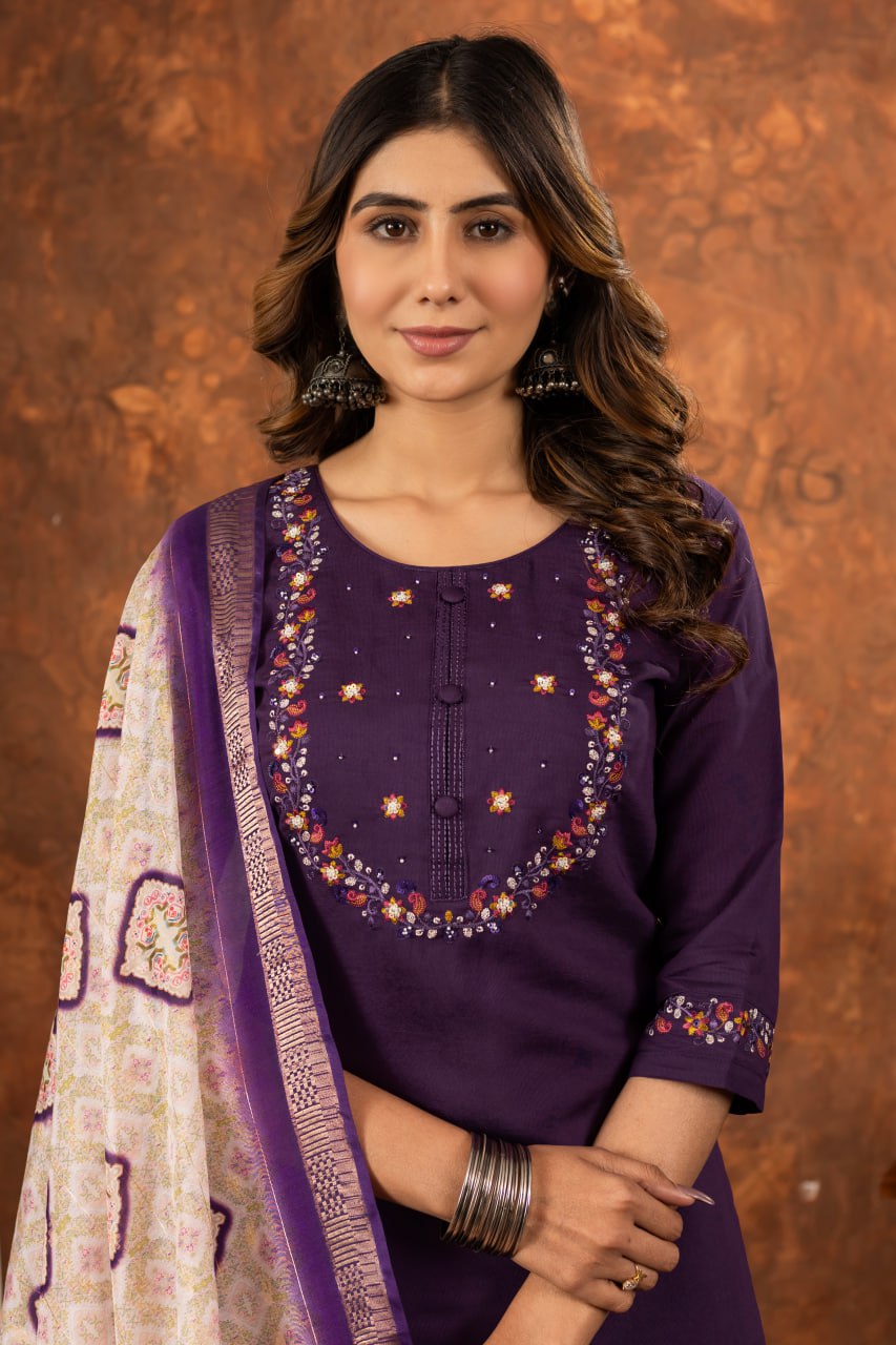 Elegant Off-White Embroidered Cotton Kurta Pant Set with Printed Dupatta for Women | Festive & Casual Ethnic Wear