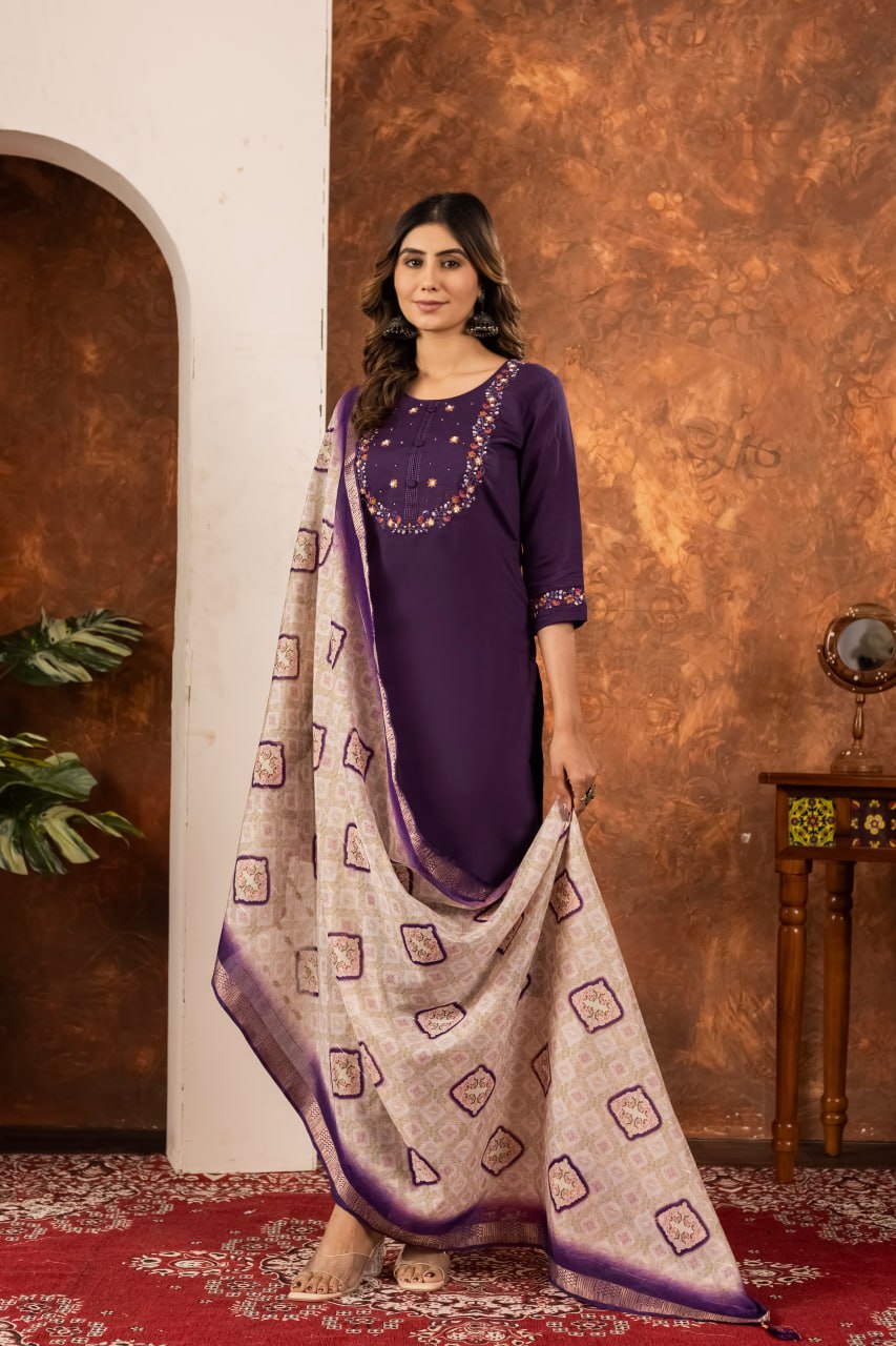 Elegant Off-White Embroidered Cotton Kurta Pant Set with Printed Dupatta for Women | Festive & Casual Ethnic Wear
