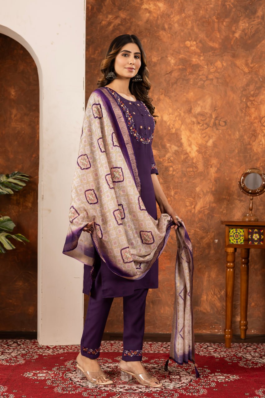 Elegant Off-White Embroidered Cotton Kurta Pant Set with Printed Dupatta for Women | Festive & Casual Ethnic Wear