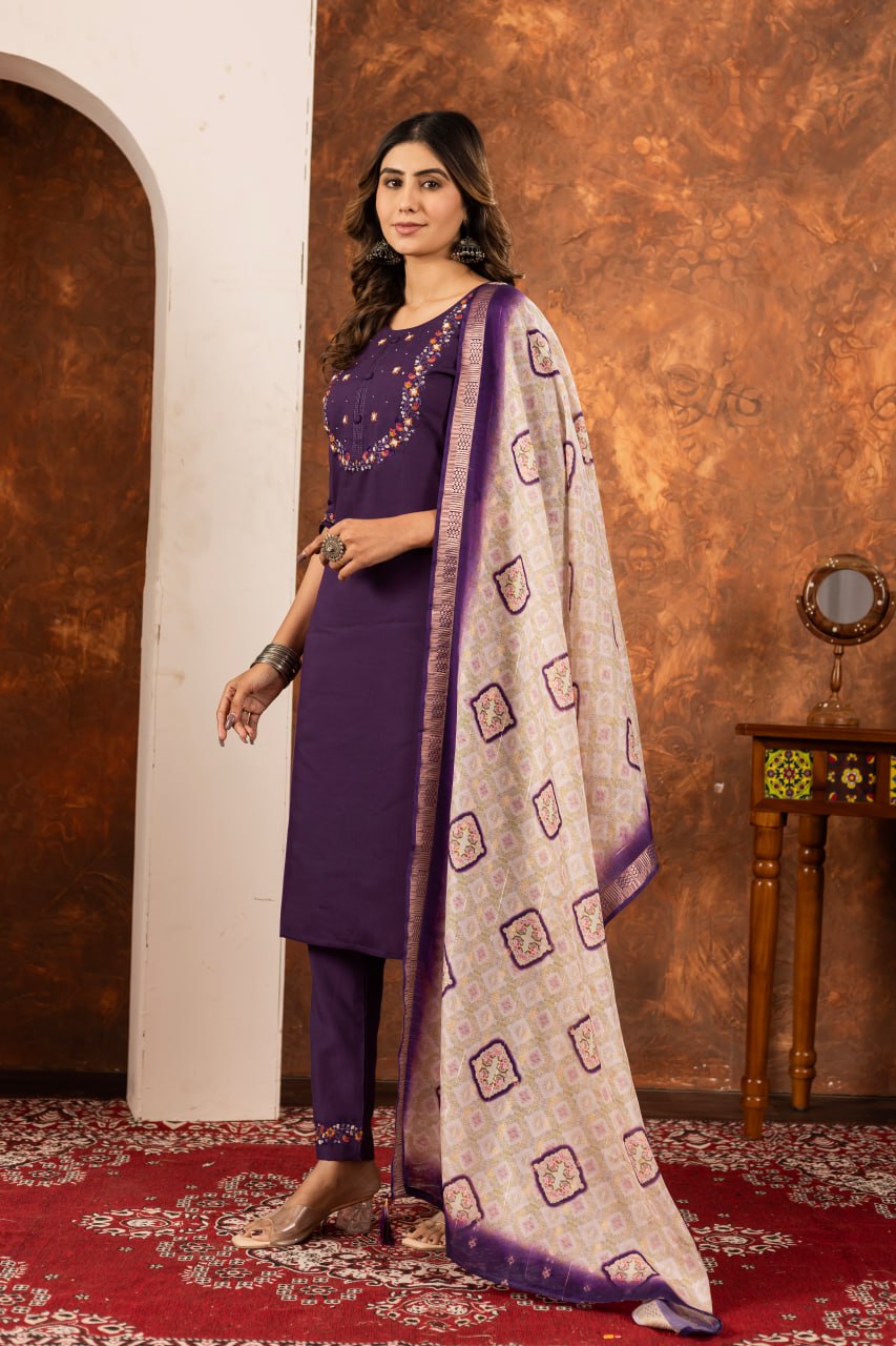 Elegant Off-White Embroidered Cotton Kurta Pant Set with Printed Dupatta for Women | Festive & Casual Ethnic Wear