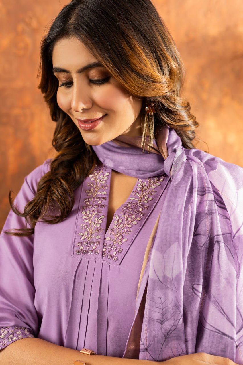 Women's Premium Cotton Embroidered Straight Kurta Pant & Floral Printed Organza Dupatta Set