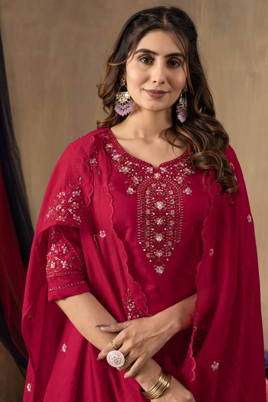 Women's Mustard Yellow Embroidered Kurta Pant Dupatta Set | Elegant Ethnic Wear