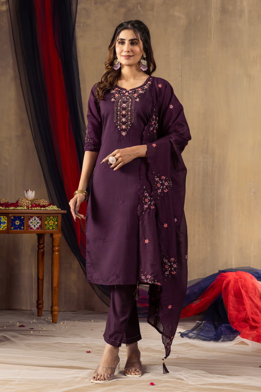 Women's Mustard Yellow Embroidered Kurta Pant Dupatta Set | Elegant Ethnic Wear