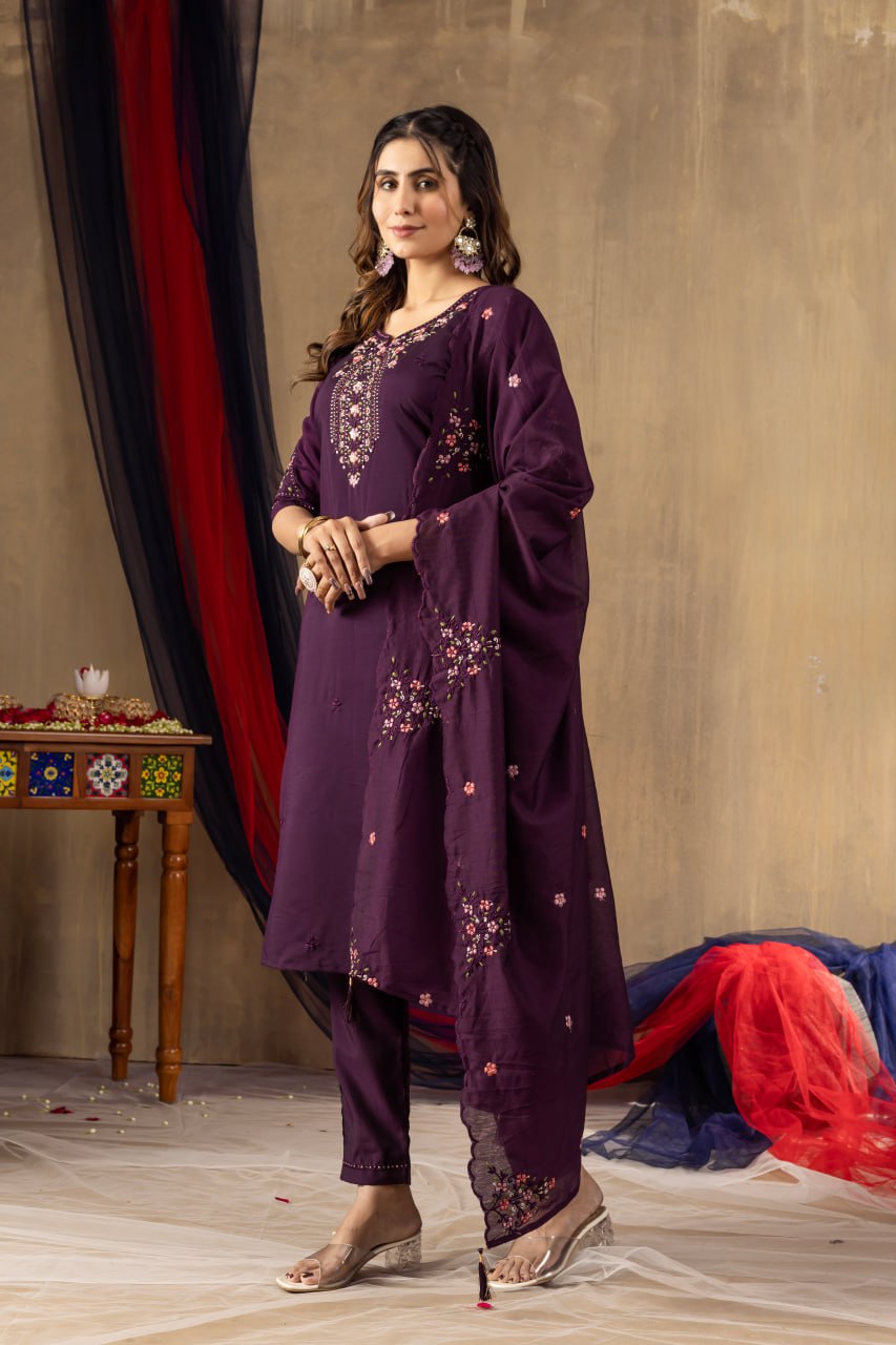 Women's Mustard Yellow Embroidered Kurta Pant Dupatta Set | Elegant Ethnic Wear