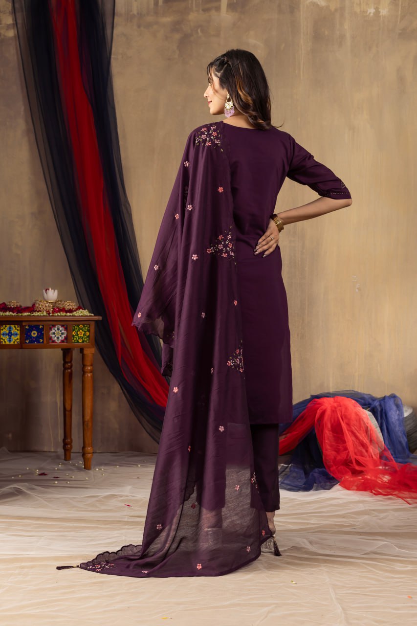 Women's Mustard Yellow Embroidered Kurta Pant Dupatta Set | Elegant Ethnic Wear
