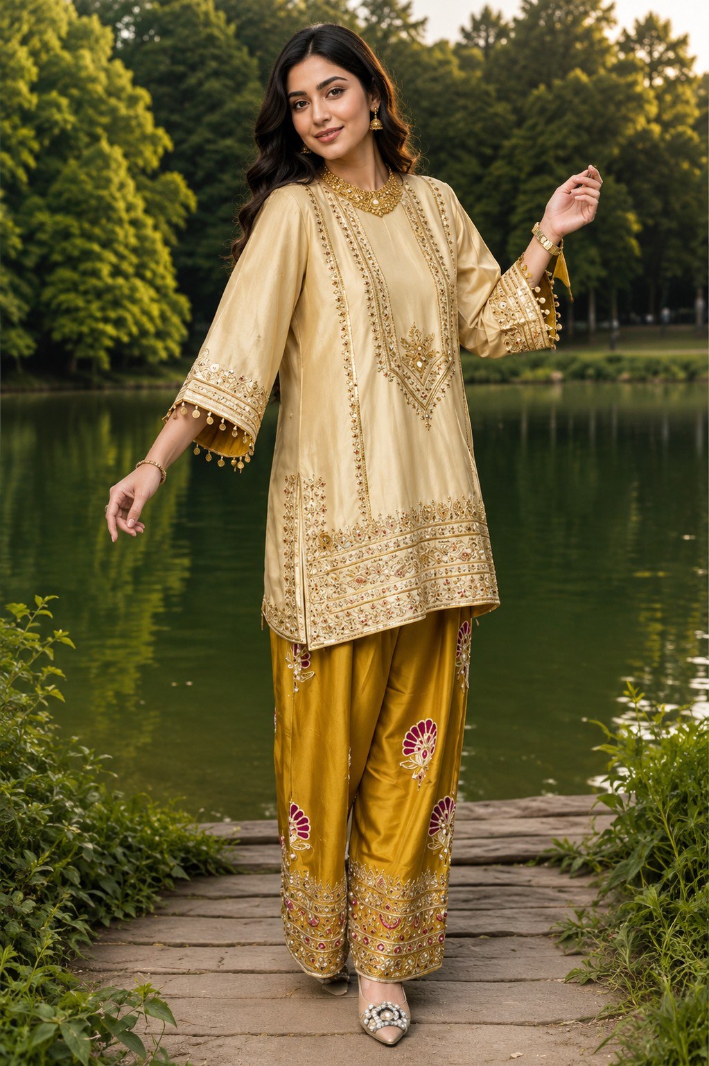 Luxury White Embroidered Kurta Set with Navy Blue Palazzo & Maroon Dupatta for Women | Festive & Wedding Wear